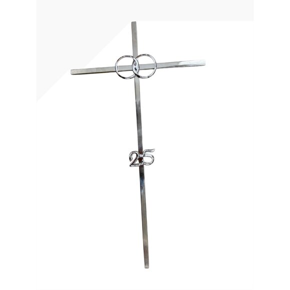 Cake Topper 25th Anniversary Cross Interlocking Rings Christian Religious Décor - Picture 4 of 16